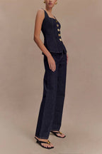 Stassi Denim High Waist Pocketed Straight Leg Jeans