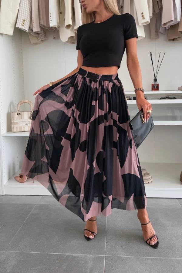 Printed Draped A-Line Skirt