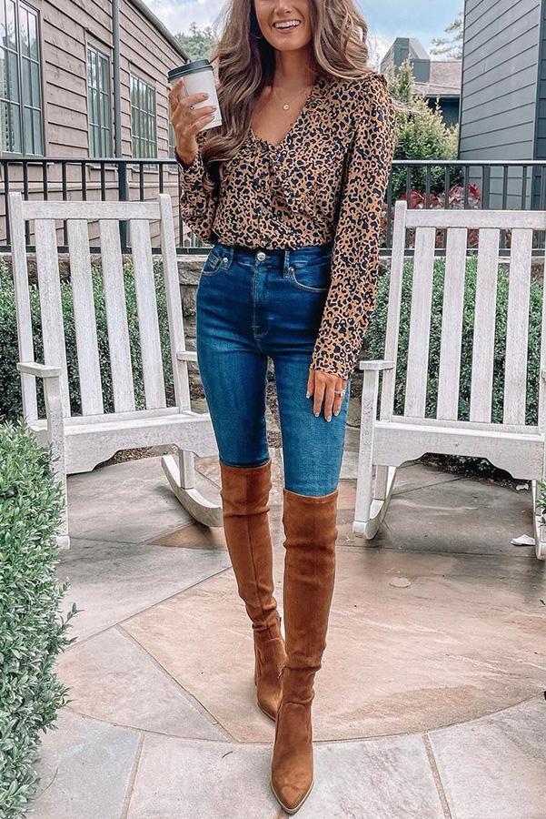Leopard Big Collar Button Blouse