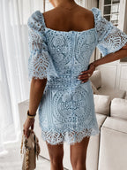 Solid Color Lace Mid-length Sleeve Dress