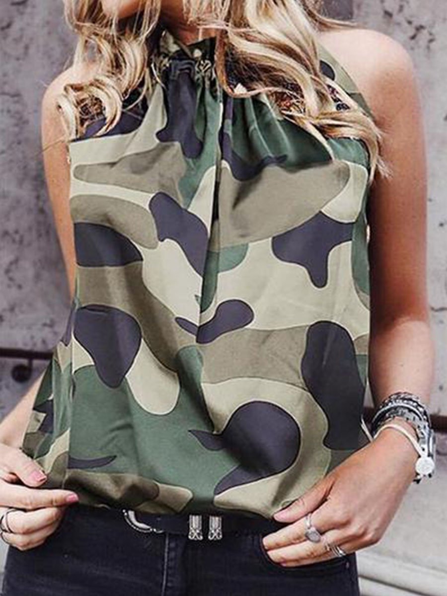 Halter Neck Camouflage Print Camisole