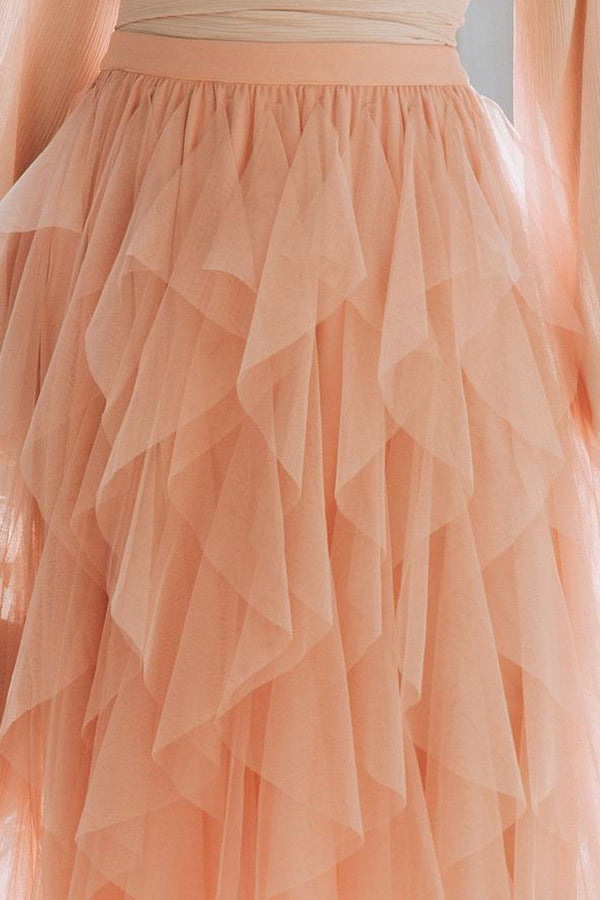 Allegro Ruffle Tulle Midi Skirt Grey Blue
