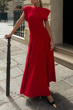 City Language High Neck Wide Short Sleeve Pocketed Slit Maxi Dress
