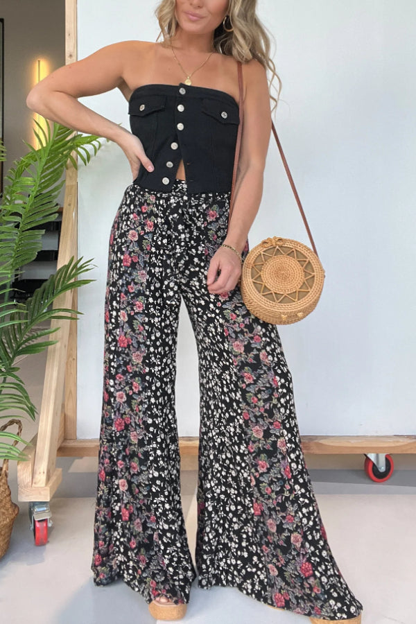 Flower Child Boho Pants Black Multi