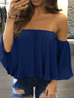 Off Shoulder Solid Color Chiffon Blouse