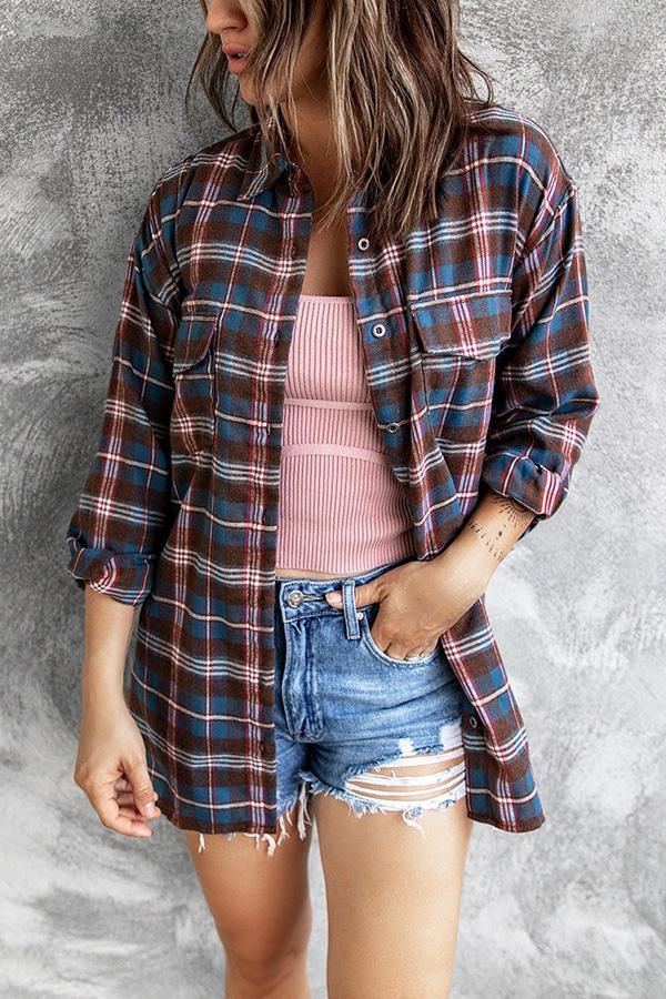 Jadine 90'S Boyfriend Plaid Blouse