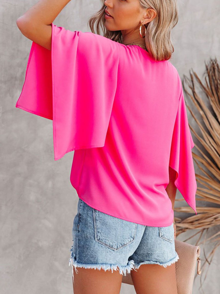 V-neck Loose Solid Color Short-sleeved Top
