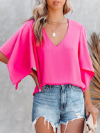 V-neck Loose Solid Color Short-sleeved Top