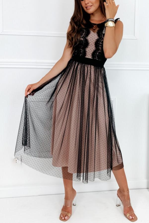 Chiffon Lace Midi Dress