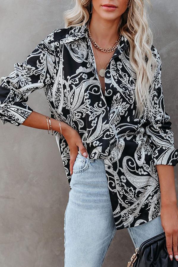 Lola Satin Paisley Button Down Blouse