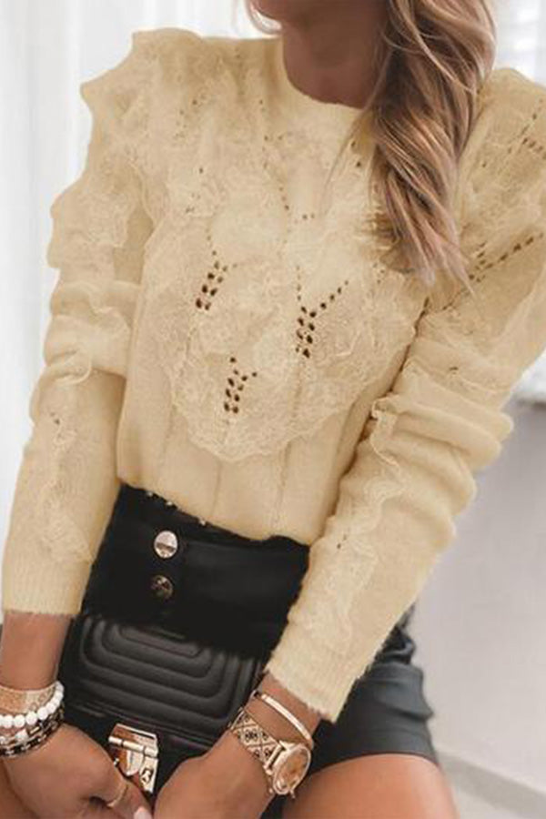 Lace Stitching Wool-Blend Sweater