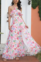 Floral Print Sleeveless Halterneck Maxi Dress