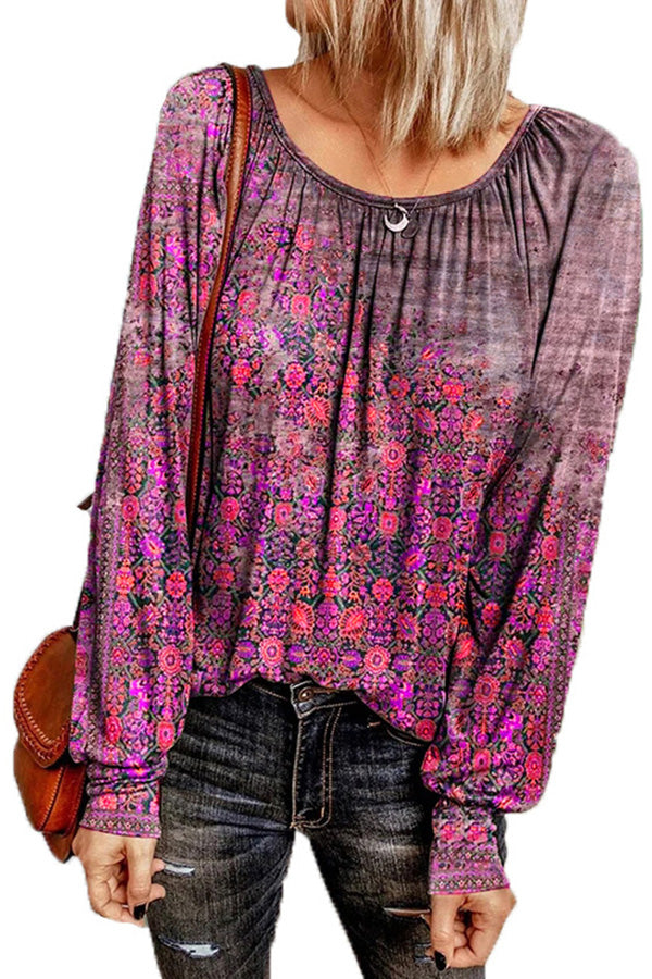 Floral long-sleeved round neck T-shirt bottoming shirt