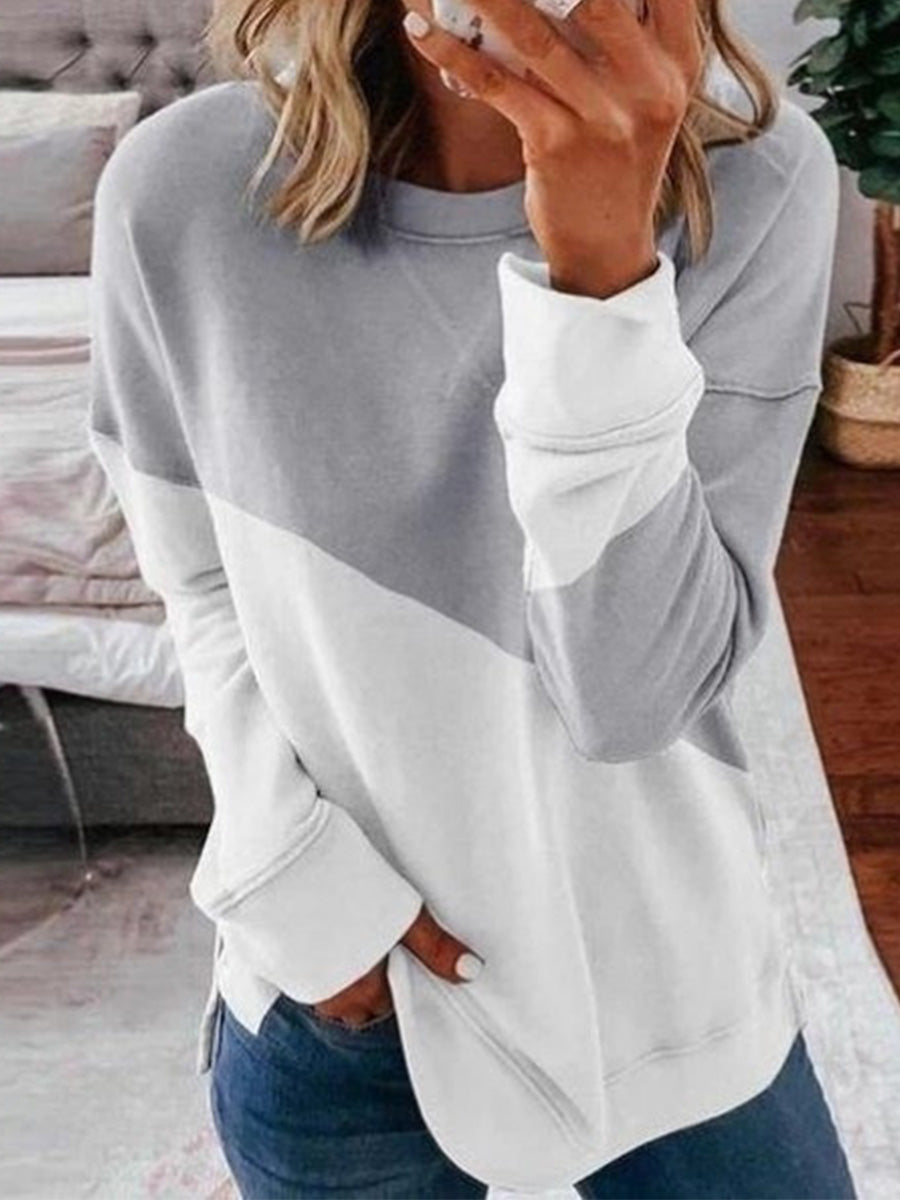 Loose Round Neck Contrast Color Top