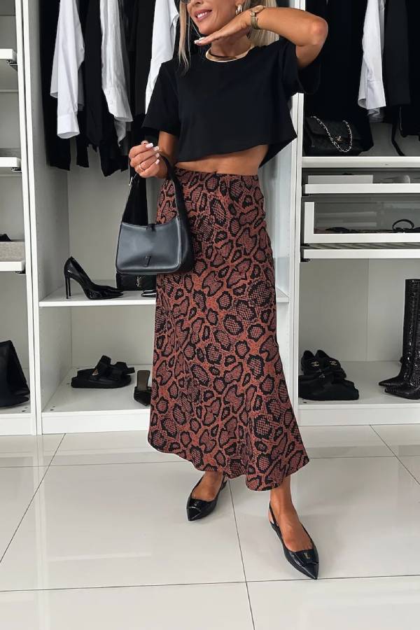 Printed Drape Midi Skirt