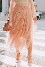 Allegro Ruffle Tulle Midi Skirt Grey Blue
