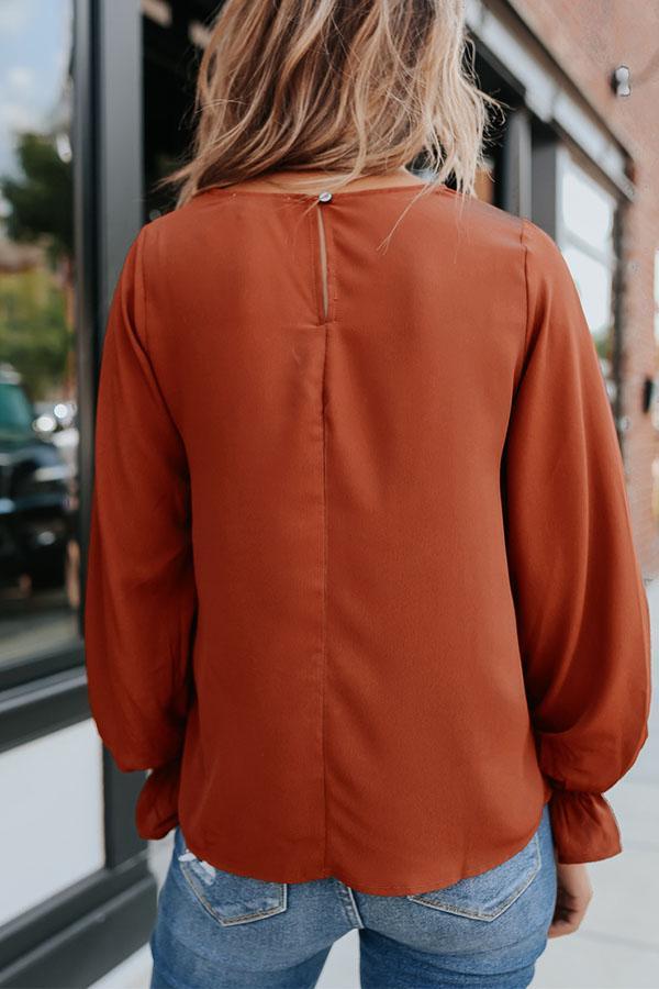 Smocked Cuff Orange Blouse