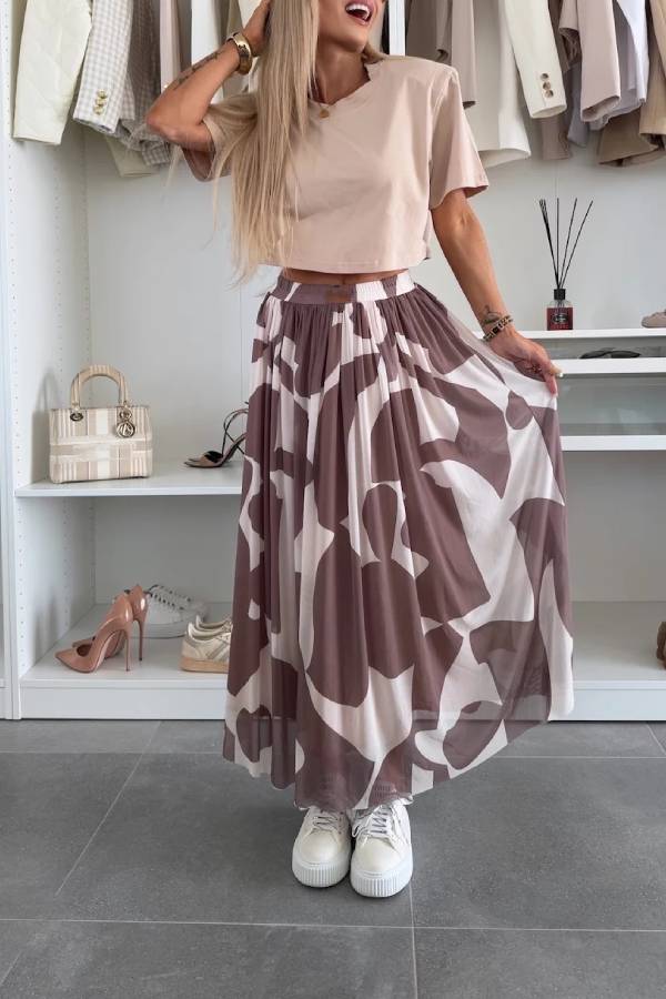 Printed Draped A-Line Skirt