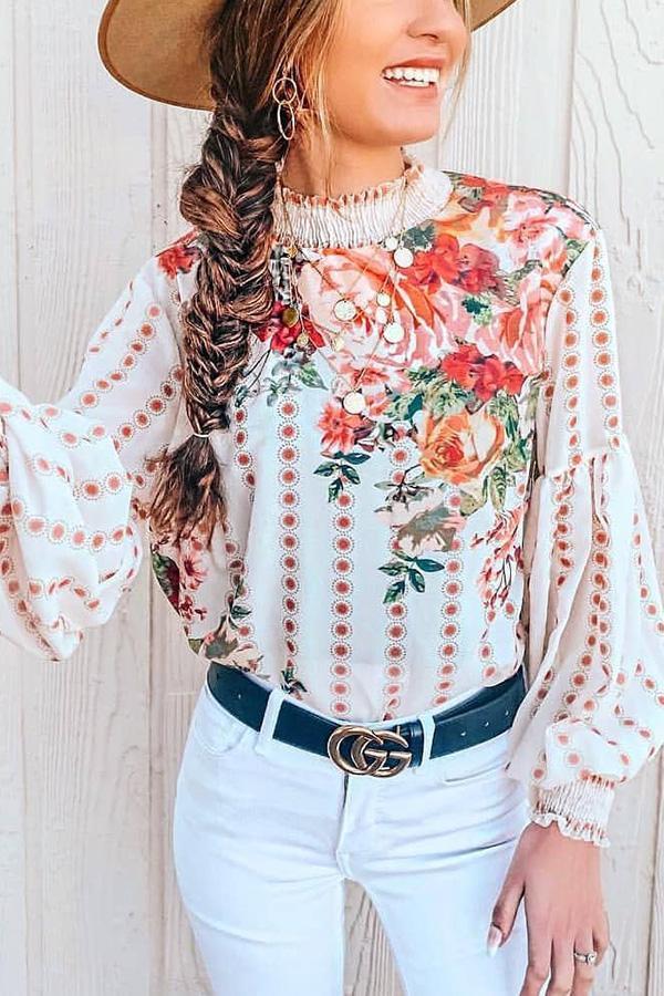Floral Ruffle Trim Top