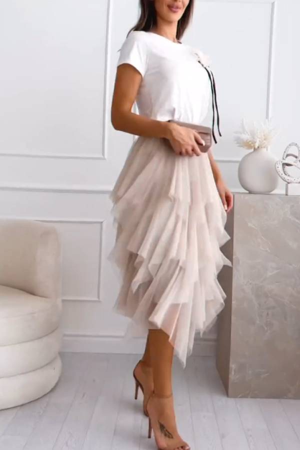Layered Mesh Midi Skirt