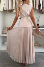 Relaxed and Elegant Pleated Tulle Side Zipper A-line Maxi Skirt