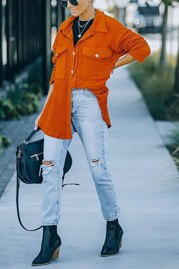 Stitching Casual Loose Single-breasted Mid-length Shirt