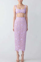 Warm Afternoon Floral Lace High Rise Slit Midi Pencil Skirt
