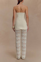 Trena Crochet Knit Hollow Mid Rise Stretch Wide Leg Pants