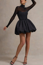 Fitted Bubble Hem Mesh Mini Dress