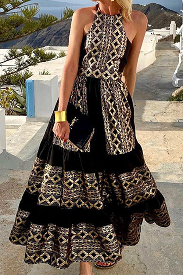 Bohemian Print Open Back Dress