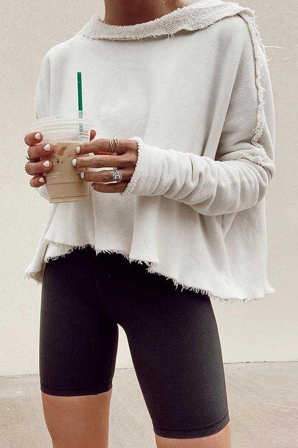 Solid Drop Shoulder Raw Seam Sweatshirt