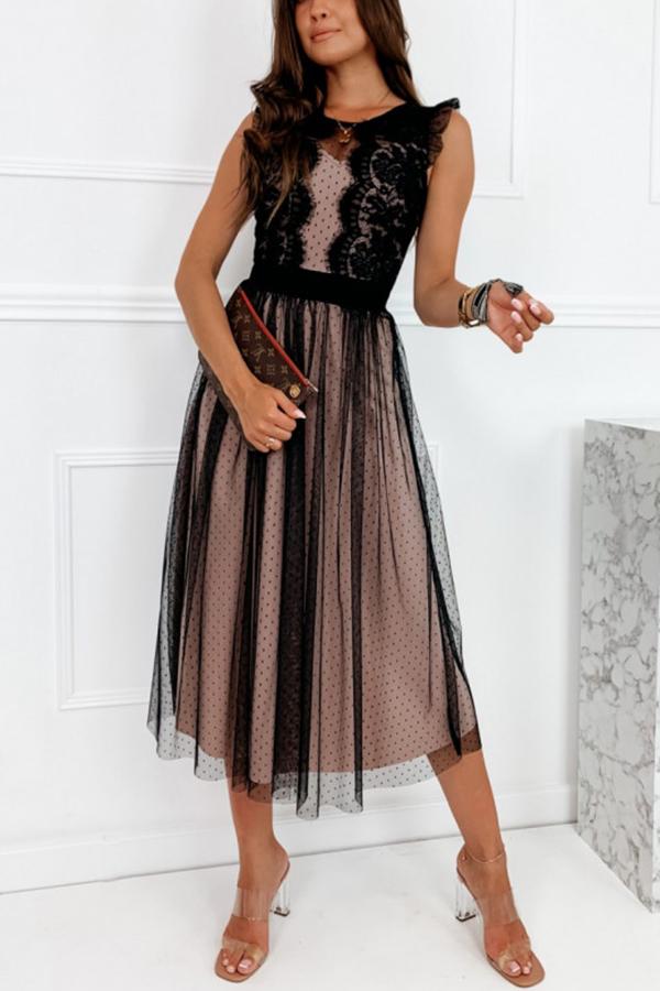 Chiffon Lace Midi Dress