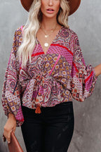 Patchwork Printed Drawstring Blouse