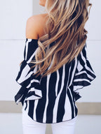 Off-the-shpulder Striped Loose Chiffon Top