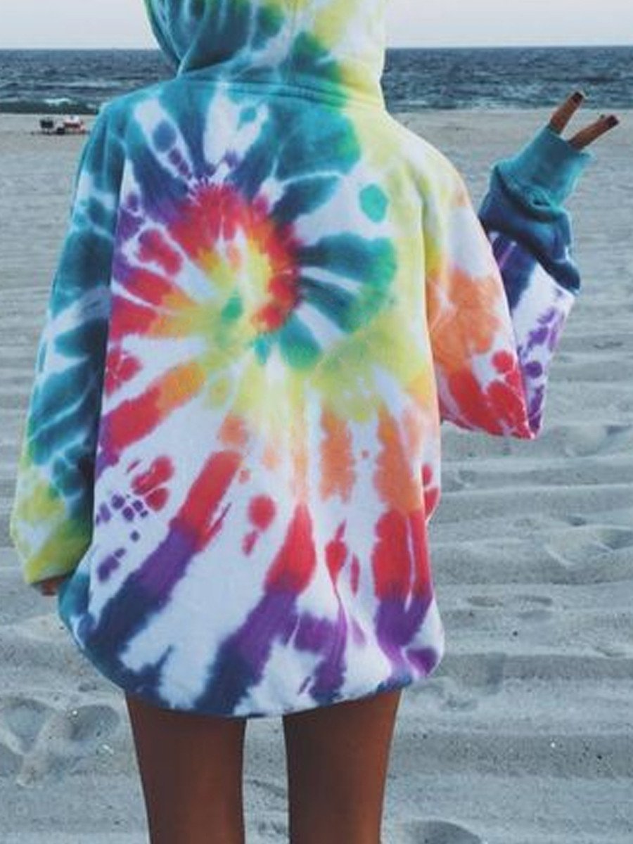 Hooded Collar Tie-dye Multicolor Hoodie