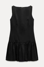 Solid Velvet Bow Embellished Sleeveless Mini Dress