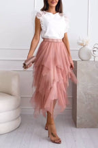 Layered Mesh Midi Skirt