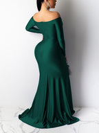 Off Shoulder Ruched Slit Evening Dress