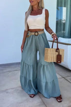 Casual elastic pants high waisted flared pants