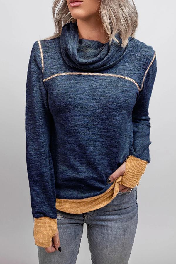 Piled Collar Patchwork Sweashirt