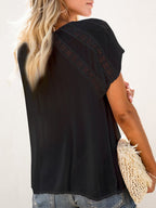 V-neck Short Sleeve Lace Hollow-out Blouse