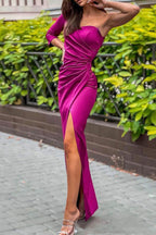 Perfectly Yours One Shoulder Ruched Slit Dress