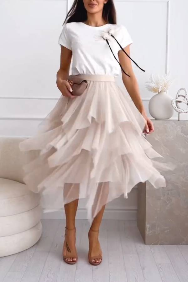 Layered Mesh Midi Skirt