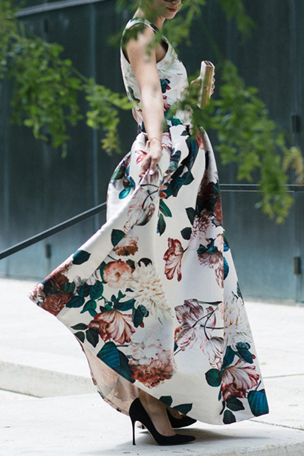 Vacation Style V-neck Sleeveless Print Dress