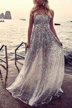 Sexy Wrapped Chest Open Back Bronzing Banquet Dress