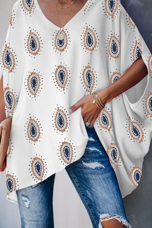 Printed Batwing Sleeve T-shirt