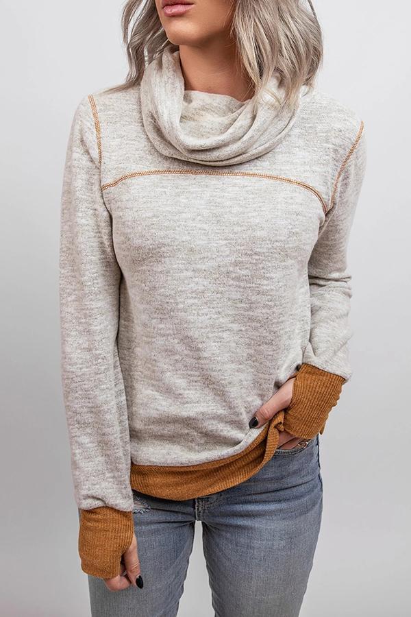 Piled Collar Patchwork Sweashirt