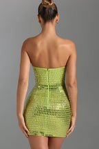 Flash Sculpture Rhinestone Embellished Bandeau Slit Stretch Mini Dress