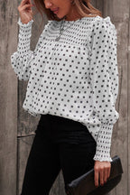 Polka dot chiffon shirt with ruffled lantern sleeves
