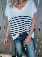 V-neck Striped Loose T-shirt